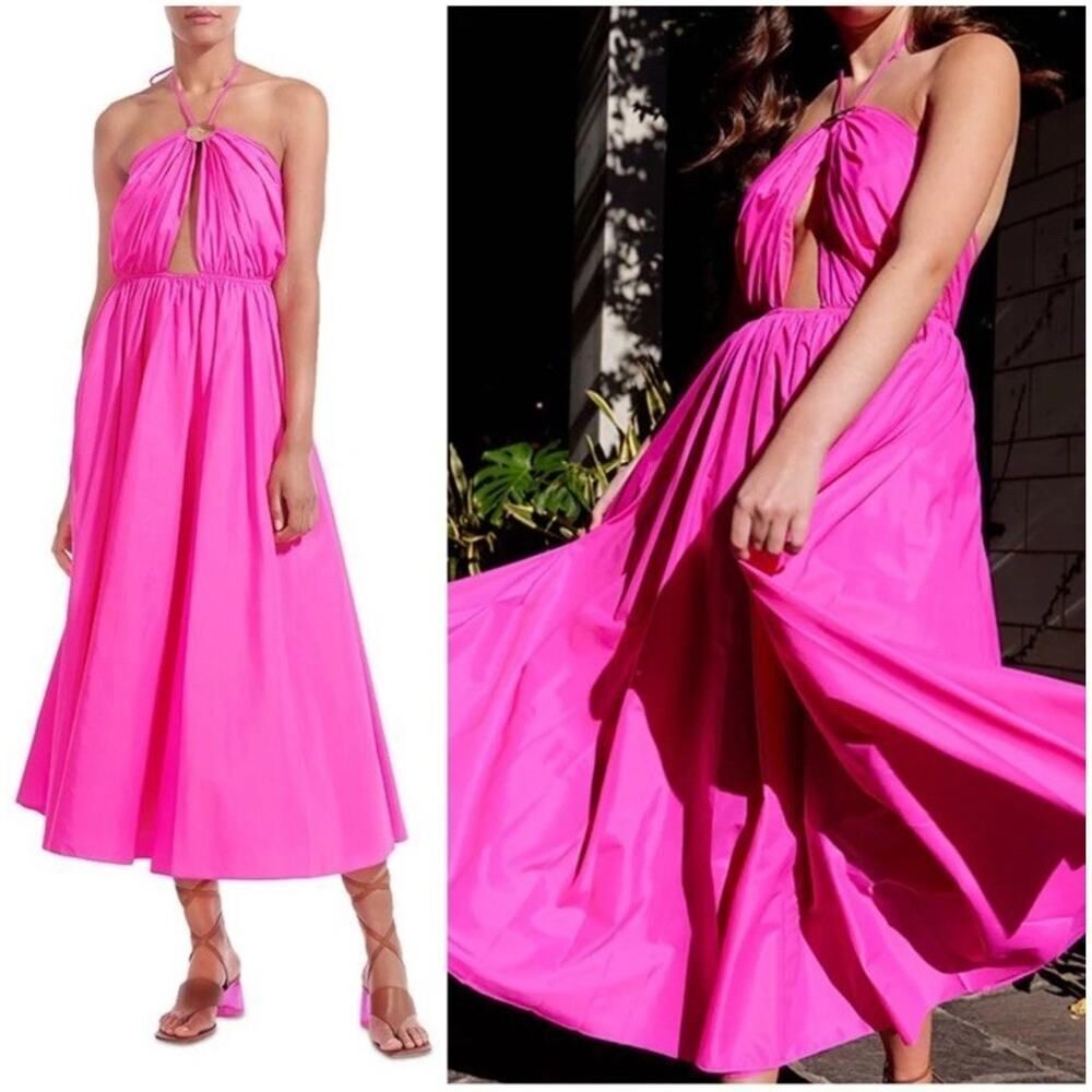 Staud Bougainvillea Halter Maxi Dress US 8 Pink Open Back $495